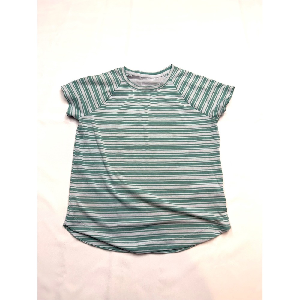 ATHLETA GIRL Girls Large Green Blue Stripe Short Sleeve Comeback TShirt DD18